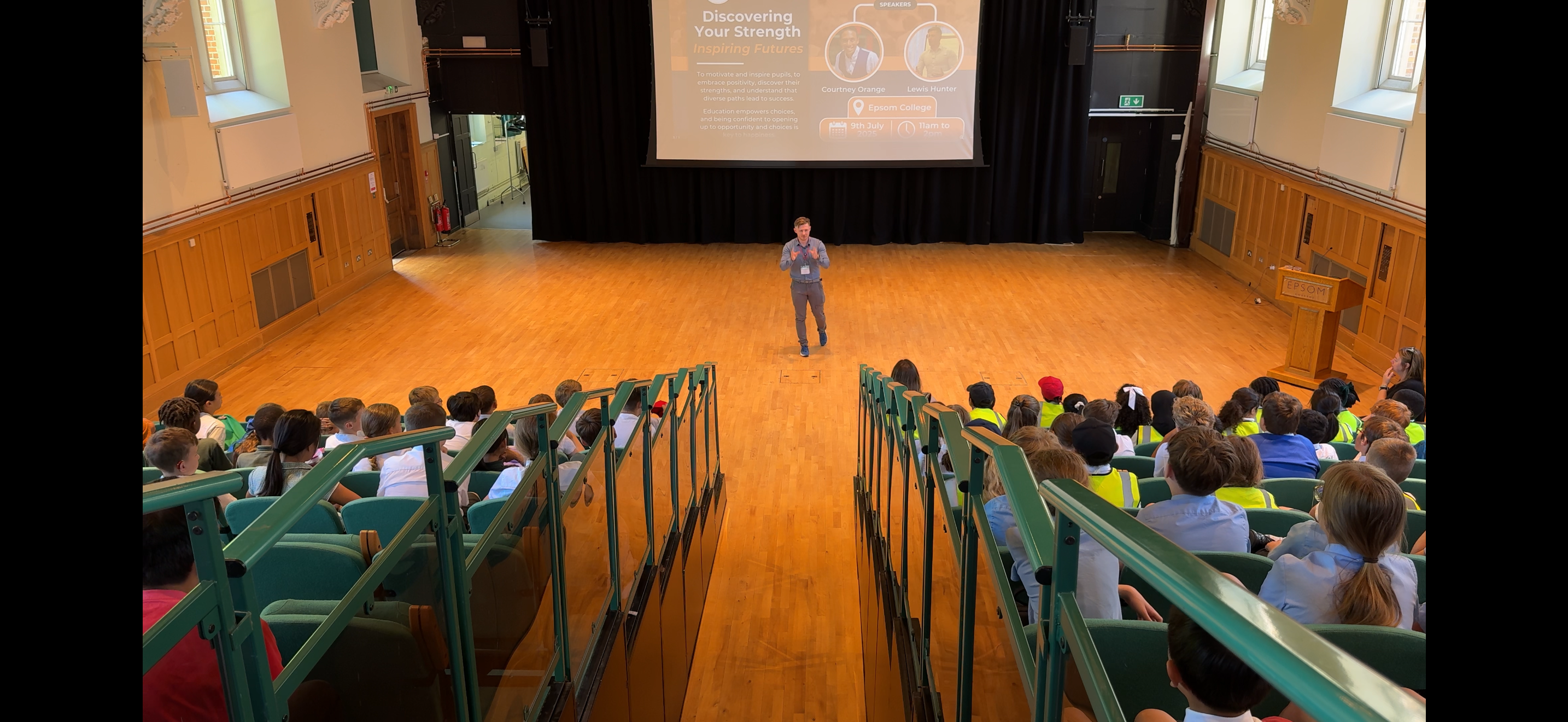 Lewis Hunter speaking at Epsom College